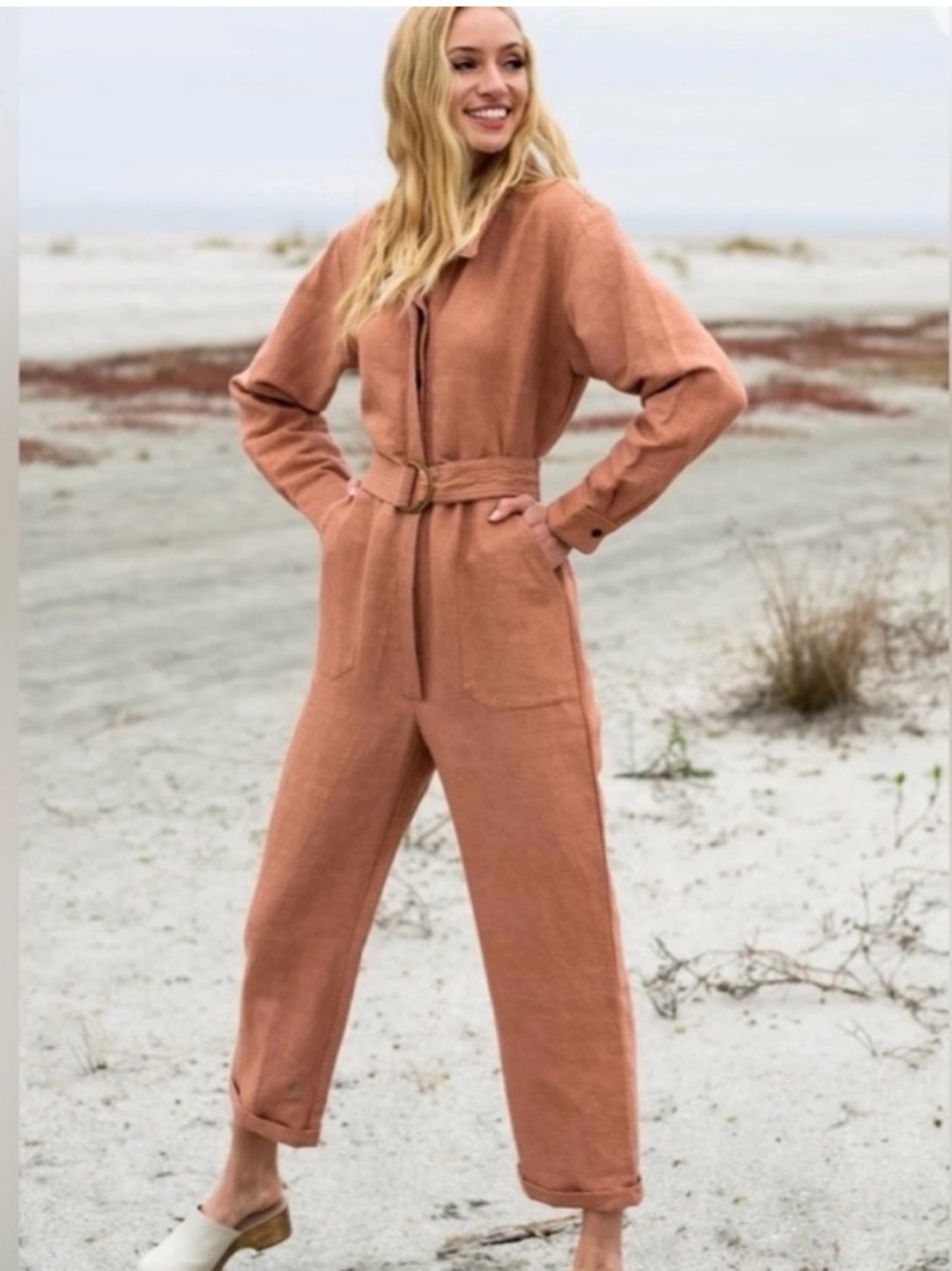 ABLE Charlyn Linen Blend Utility Jumpsuit Terracotta Medium